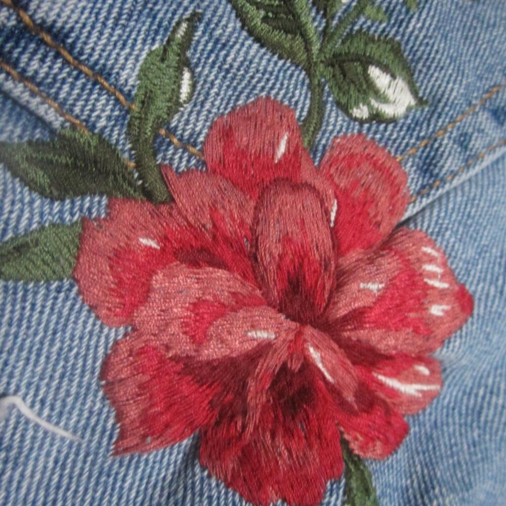PacSun Women's High Rise Jean Shorts with Floral Stitching - Picture 7 of 7
